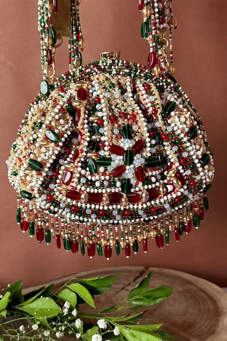 Buy_Nayaab By Sonia_Gold Crystals, Beads Rani Embellished Potli Bag _Online_at_Aza_Fashions