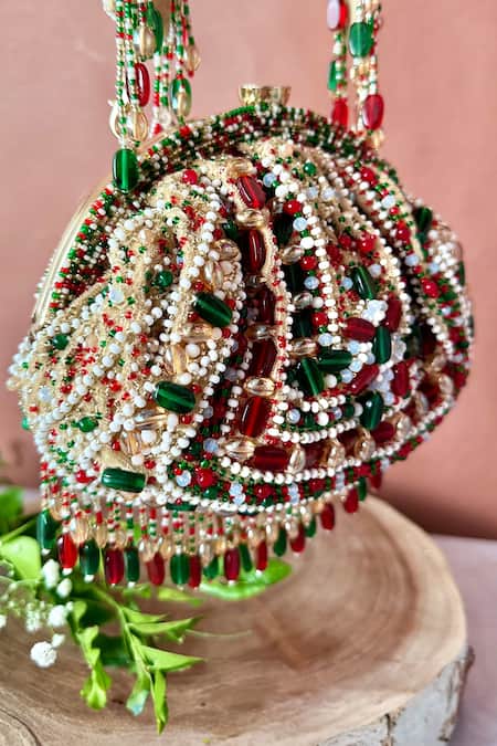 Shop_Nayaab By Sonia_Gold Crystals, Beads Rani Embellished Potli Bag _Online_at_Aza_Fashions