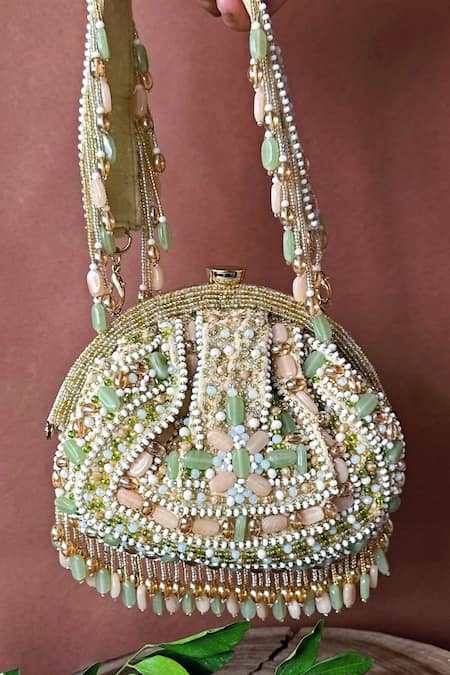 Nayaab By Sonia Ivory Crystals, Beads Rani Embellished Potli Bag 