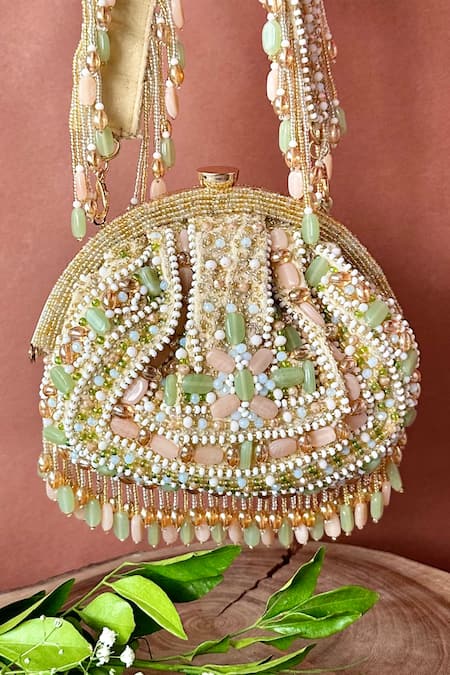 Nayaab By Sonia Ivory Crystals, Beads Rani Embellished Potli Bag Online at Aza Fashions Nayaab By Sonia_Ivory Crystals, Beads Rani Embellished Potli Bag _Online_at_Aza_Fashions