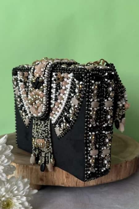 Nayaab By Sonia Black Crystals, Beads Embellished Box Clutch Bag Online at Aza Fashions Nayaab By Sonia_Black Crystals, Beads Embellished Box Clutch Bag _Online_at_Aza_Fashions