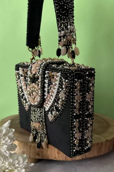 Buy Nayaab By Sonia Black Crystals, Beads Embellished Box Clutch Bag Online at Aza Fashions Buy_Nayaab By Sonia_Black Crystals, Beads Embellished Box Clutch Bag _Online_at_Aza_Fashions