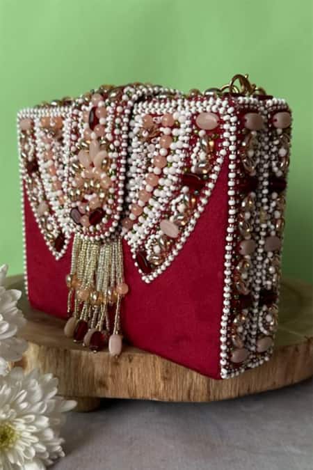 Buy Nayaab By Sonia Red Crystals, Beads Embellished Box Clutch Bag Online at Aza Fashions Buy_Nayaab By Sonia_Red Crystals, Beads Embellished Box Clutch Bag _Online_at_Aza_Fashions
