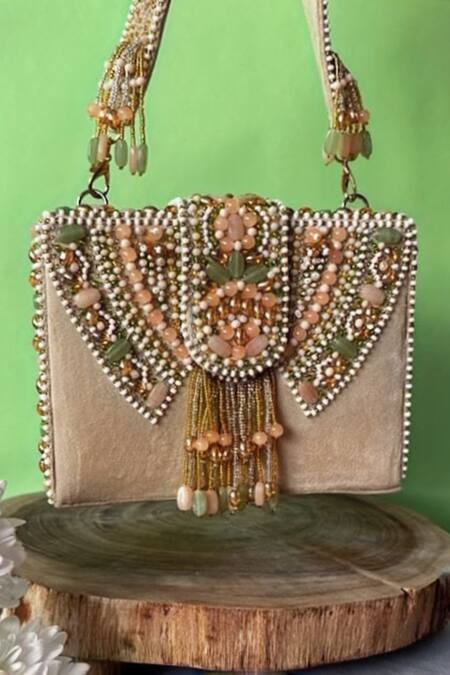 Nayaab By Sonia Ivory Crystals, Beads And Embellished Box Clutch Bag Online at Aza Fashions Nayaab By Sonia_Ivory Crystals, Beads And Embellished Box Clutch Bag _Online_at_Aza_Fashions