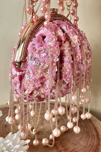 Buy_Nayaab By Sonia_Pink Sequins, Beads Rosette Embellished Potli Bag _Online_at_Aza_Fashions