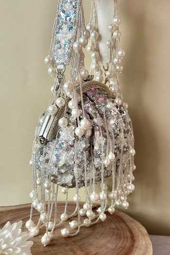 Buy_Nayaab By Sonia_Silver Sequins, Beads Embellished Potli Bag _Online_at_Aza_Fashions