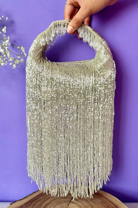 Nayaab by Sonia Silk Beads Tassel Embellished Bag 