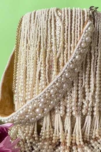 Nayaab By Sonia_Gold Embroidery, Pearls Gilt Cascade Embellished Potli _Online_at_Aza_Fashions
