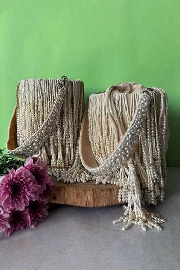 Buy_Nayaab By Sonia_Gold Embroidery, Pearls Gilt Cascade Embellished Potli _Online_at_Aza_Fashions