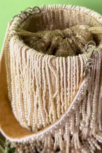 Nayaab By Sonia_Gold Embroidery, Pearls Gilt Cascade Embellished Potli _at_Aza_Fashions