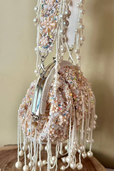 Buy_Nayaab By Sonia_Off White Sequins, Beads, Tassels Enchantment Embellished Potli _Online_at_Aza_Fashions