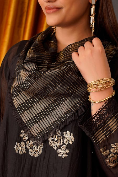 Buy_OMI_Black Chanderi Sequins Cowl Neck Asymmetric Embroidered Tunic _Online_at_Aza_Fashions