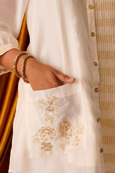 Buy OMI Off White Chanderi Sequins Collared Embroidered Button Down Shirt Pant Set Online at Aza Fashions Buy_OMI_Off White Chanderi Sequins Collared Embroidered Button Down Shirt Pant Set _Online_at_Aza_Fashions