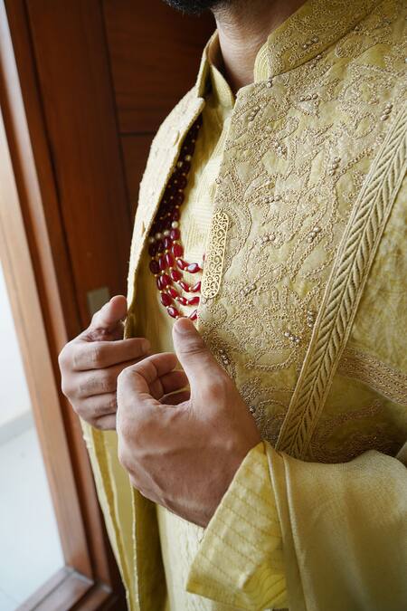 Soniya G_Beige Cotton Embroidery Floral Dori Bundi Kurta Set _Online_at_Aza_Fashions