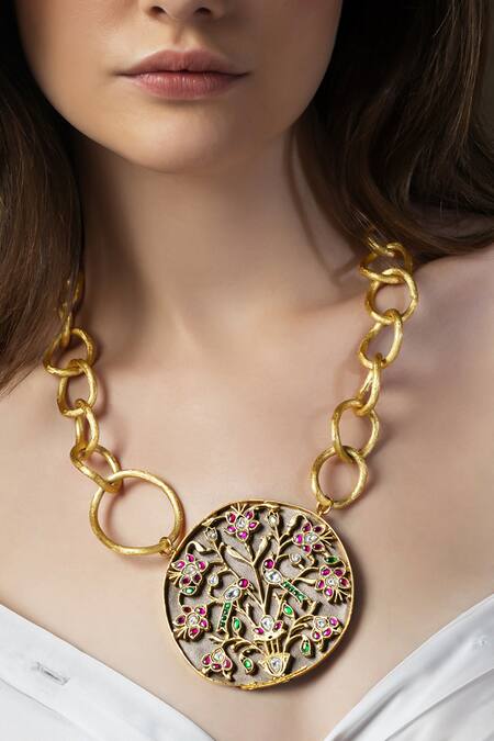 Buy_Joules By Radhika_Gold Plated Stone Studded Pendant Necklace _Online_at_Aza_Fashions