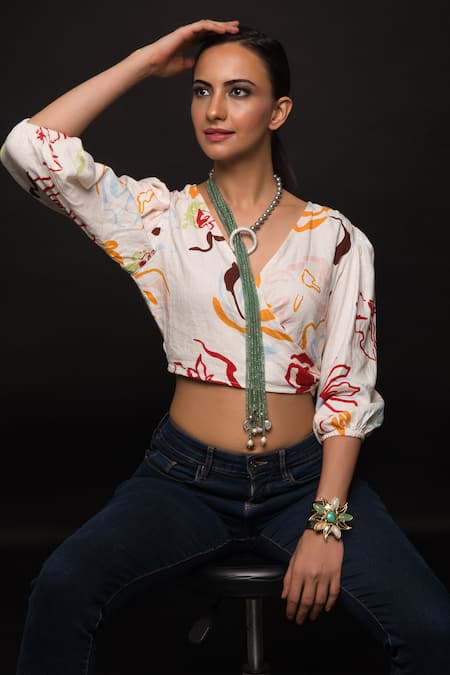 Shop Queens Jewels Green Ziva Bead Layered Embellished Tie Necklace at Aza Fashions Shop_Queens Jewels_Green Ziva Bead Layered Embellished Tie Necklace _at_Aza_Fashions