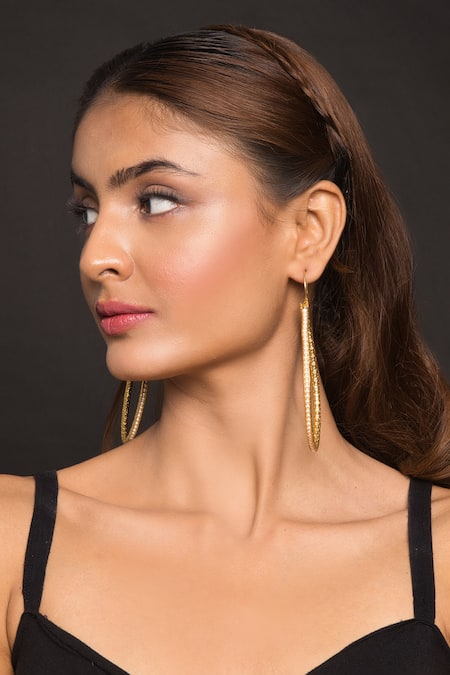 Shop_Queens Jewels_Gold Plated Miami Hoop Earrings _at_Aza_Fashions
