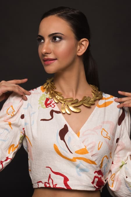 Shop Queens Jewels Gold Plated Leaf Necklace at Aza Fashions Shop_Queens Jewels_Gold Plated Leaf Necklace _at_Aza_Fashions