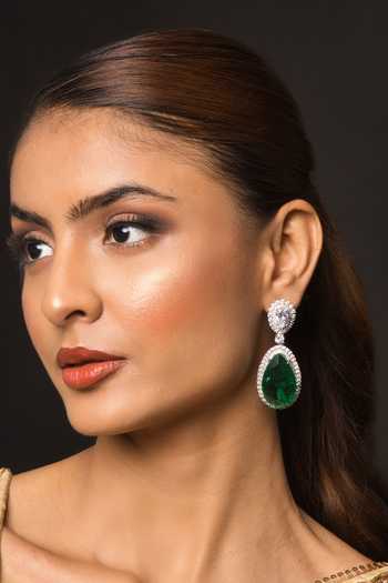 Buy Queens Jewels Emerald Green American Diamond Arana Earrings at Aza Fashions Buy_Queens Jewels_Emerald Green American Diamond Arana Earrings_at_Aza_Fashions