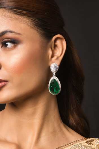 Shop Queens Jewels Emerald Green American Diamond Arana Earrings at Aza Fashions Shop_Queens Jewels_Emerald Green American Diamond Arana Earrings_at_Aza_Fashions