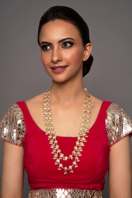 Queens Jewels Gold Plated Pearl Eiana Jadau Layered Necklace 