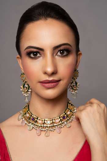 Queens Jewels Multi Color Stones Suhani Navratan Studded Choker Set Online at Aza Fashions Queens Jewels_Multi Color Stones Suhani Navratan Studded Choker Set _Online_at_Aza_Fashions