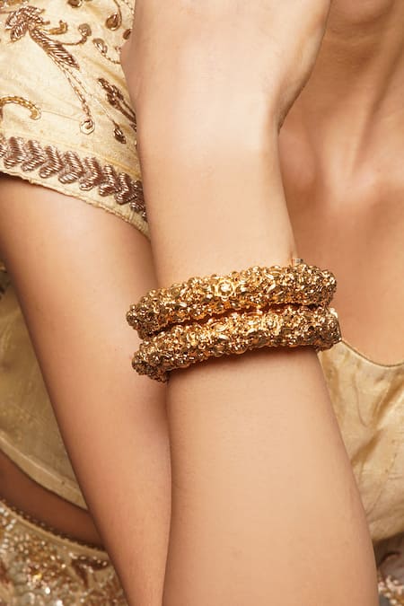 Queens Jewels_Gold Plated Anvi Temple Kada - 2 Pcs _Online_at_Aza_Fashions