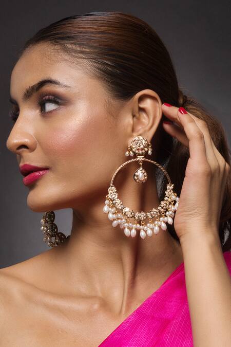 Queens Jewels White Stones, Zari Hollow Jadau Chandbalis Online at Aza Fashions Queens Jewels_White Stones, Zari Hollow Jadau Chandbalis _Online_at_Aza_Fashions