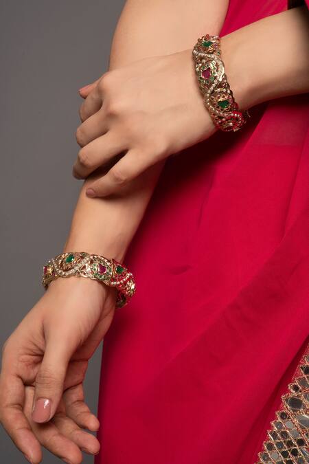 Shop Queens Jewels Multi Color Imitation Diamonds Ira Jadau Bangles - Set Of 2 at Aza Fashions Shop_Queens Jewels_Multi Color Imitation Diamonds Ira Jadau Bangles - Set Of 2_at_Aza_Fashions