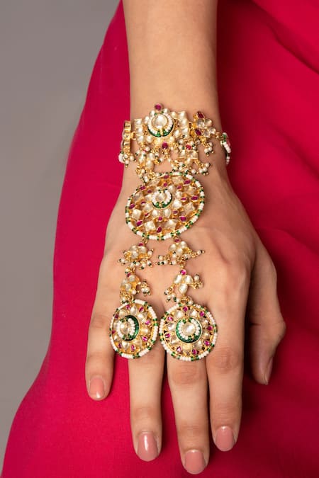 Queens Jewels Multi Color Stones Aarohi Kundan Hathphool 