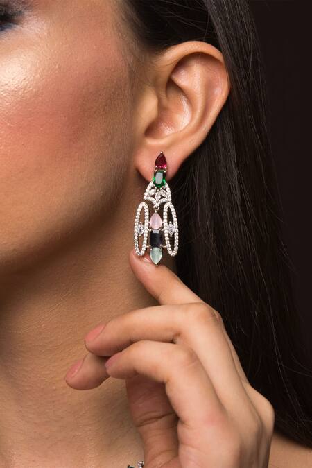 Queens Jewels Multi Color Stones, Diamonds Afreya American Necklace Set Online at Aza Fashions Queens Jewels_Multi Color Stones, Diamonds Afreya American Necklace Set _Online_at_Aza_Fashions