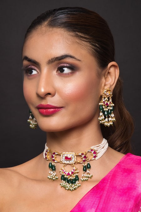 Queens Jewels Zareen Kundan Pearl Choker Necklace Set 
