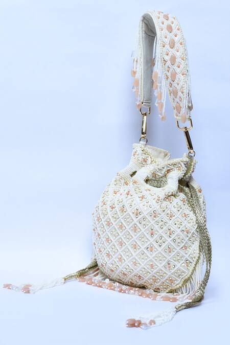 Buy_Aloha By PS_Off White Embroidery Victorian Embellished Silk Potli_Online_at_Aza_Fashions