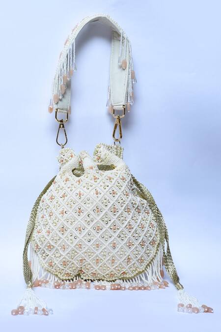 Shop_Aloha By PS_Off White Embroidery Victorian Embellished Silk Potli_Online_at_Aza_Fashions