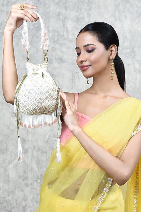 Buy_Aloha By PS_Off White Embroidery Victorian Embellished Silk Potli