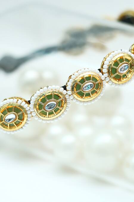 Foot Fuel_Gold Beads, Stones Oval Embellished Broach Hairband _Online_at_Aza_Fashions