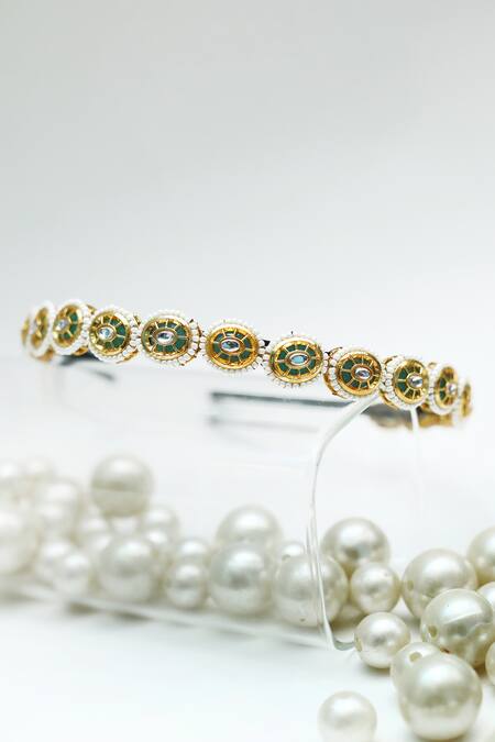Foot Fuel_Gold Beads, Stones Oval Embellished Broach Hairband _at_Aza_Fashions