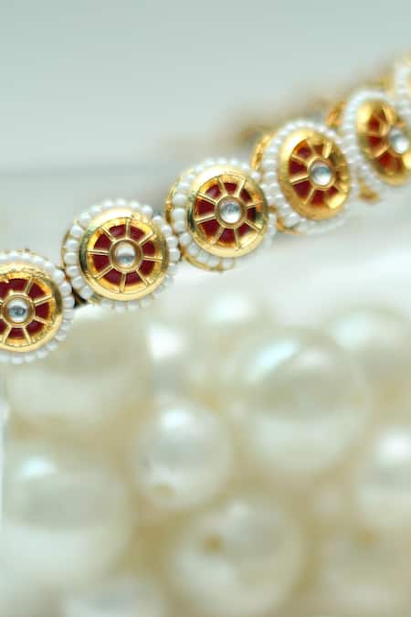 Foot Fuel_Gold Beads, Stones Round Embellished Broach Hairband _Online_at_Aza_Fashions