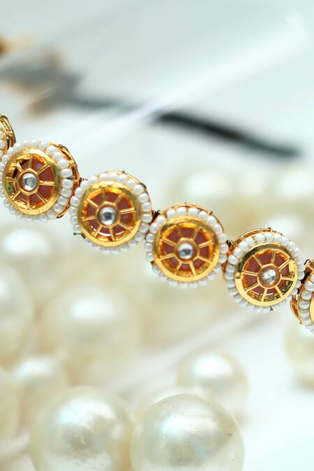 Buy_Foot Fuel_Gold Beads, Stones Round Studded Broach Hairband _Online_at_Aza_Fashions