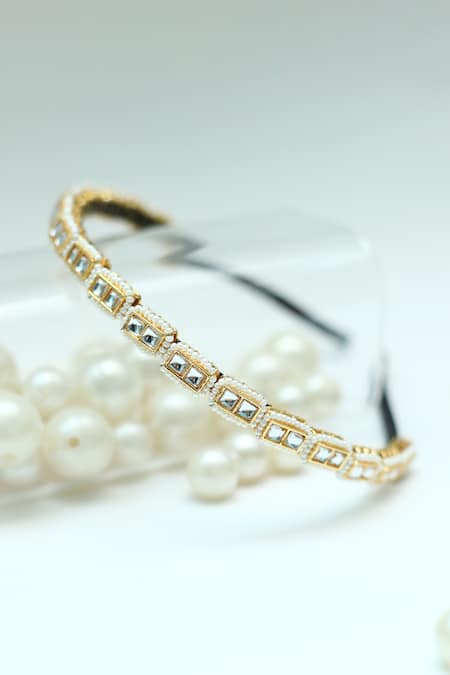 Shop_Foot Fuel_Gold Beads, Stones Geometric Embellished Broach Hairband _at_Aza_Fashions
