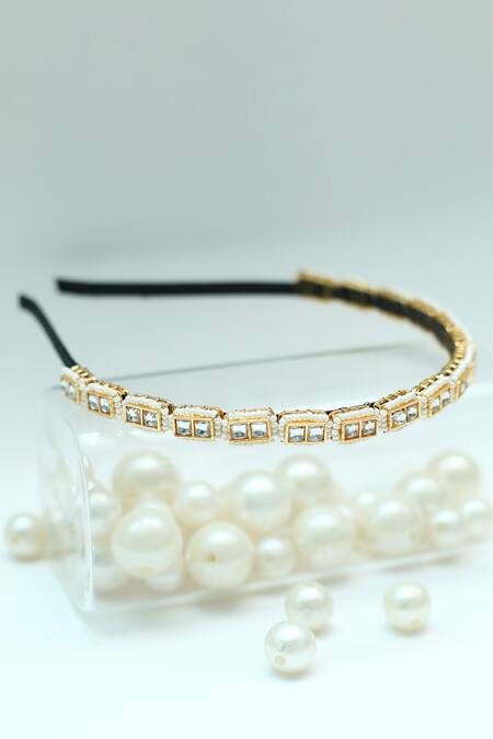 Buy_Foot Fuel_Gold Beads, Stones Geometric Embellished Broach Hairband _Online_at_Aza_Fashions