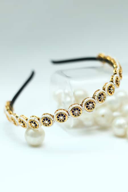 Foot Fuel Gold Beads, Stones Circular Broach Embellished Hairband 