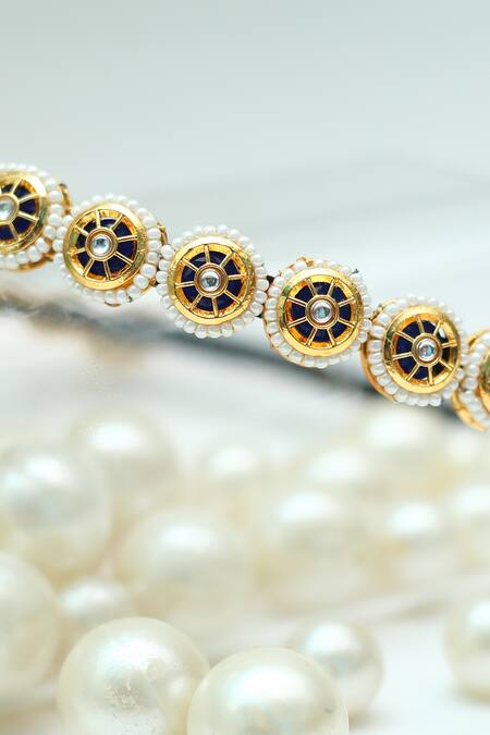 Buy_Foot Fuel_Gold Beads, Stones Circular Broach Embellished Hairband _Online_at_Aza_Fashions