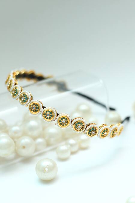 Buy_Foot Fuel_Gold Beads, Stones Circular Broach Studded Hairband _Online_at_Aza_Fashions