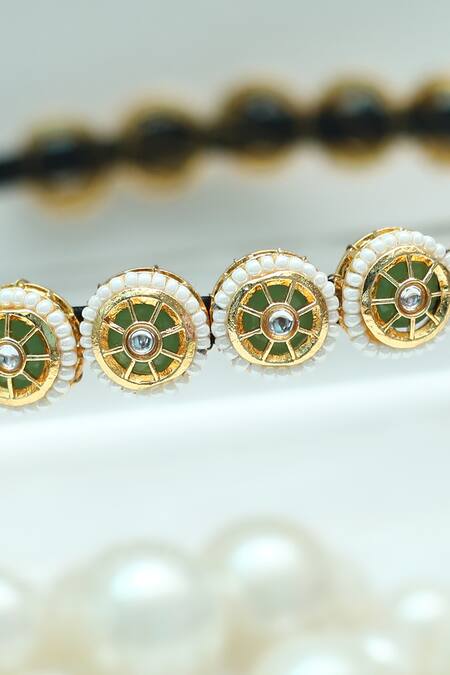 Shop_Foot Fuel_Gold Beads, Stones Circular Broach Studded Hairband _Online_at_Aza_Fashions