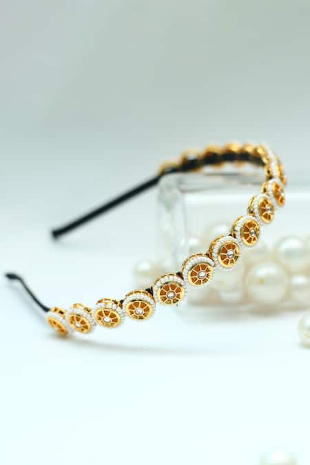 Foot Fuel Gold Beads, Stones Round Broach Studded Hairband 