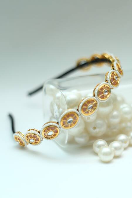 Buy_Foot Fuel_Gold Beads, Stones Embellished Oval Broach Hairband 