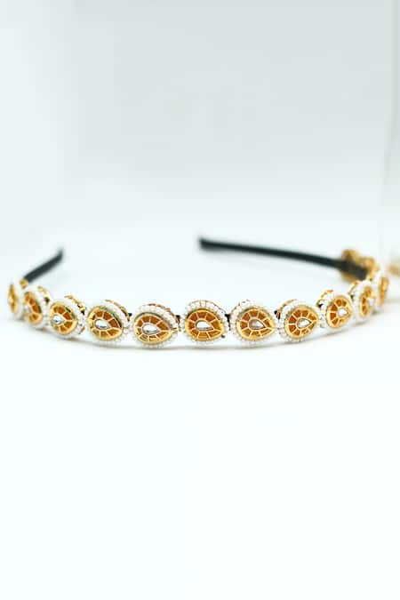 Foot Fuel Gold Beads, Stones Teardrop Embellished Broach Hairband 
