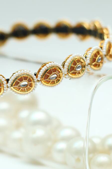 Buy_Foot Fuel_Gold Beads, Stones Teardrop Embellished Broach Hairband 