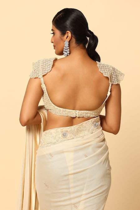 Meenagurnam Ivory Shimmer Chinnon Embroidery Tonal Floral Beaded Border Saree With Blouse Online at Aza Fashions Meenagurnam_Ivory Shimmer Chinnon Embroidery Tonal Floral Beaded Border Saree With Blouse _Online_at_Aza_Fashions